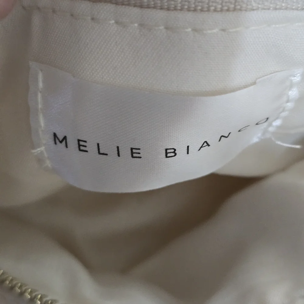 Melie Bianco Alexandra Cream Vegan Top Handle Crescent Hobo Bag Minimalist